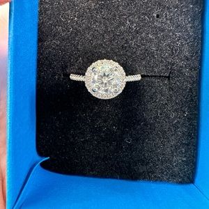 Beautiful Genuine Moissanite 925 SS Halo Ring Size 7.